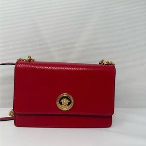 Versace Red Crossbody Bag with Gold Medusa Emblem